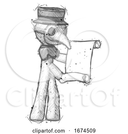 Sketch Plague Doctor Man Holding Blueprints or Scroll by Leo Blanchette