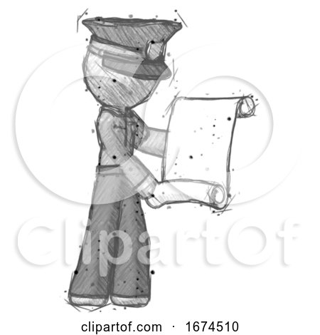 Sketch Police Man Holding Blueprints or Scroll by Leo Blanchette