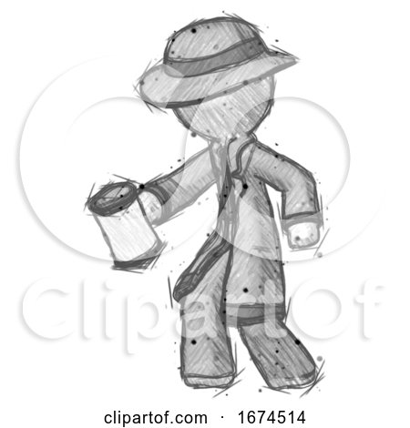 Sketch Detective Man Begger Holding Can Begging or Asking for Charity Facing Left by Leo Blanchette