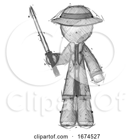 Sketch Detective Man Standing up with Ninja Sword Katana by Leo Blanchette