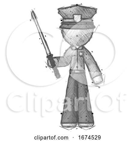 Sketch Police Man Standing up with Ninja Sword Katana by Leo Blanchette
