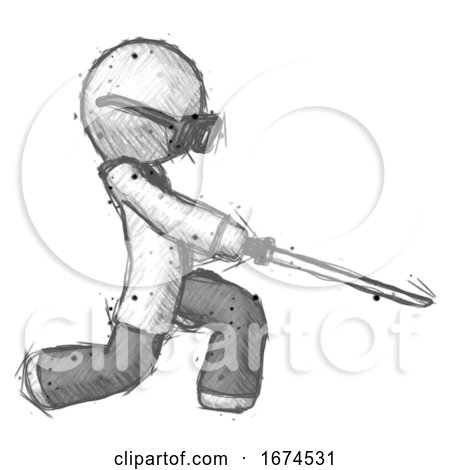 Sketch Doctor Scientist Man with Ninja Sword Katana Slicing or Striking Something by Leo Blanchette