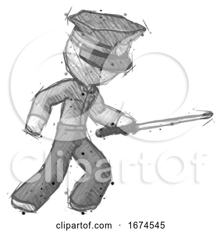 Sketch Police Man Stabbing with Ninja Sword Katana by Leo Blanchette