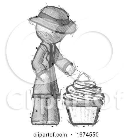 Sketch Detective Man with Giant Cupcake Dessert by Leo Blanchette