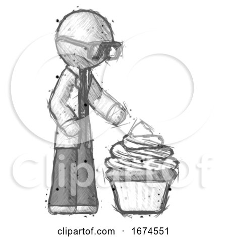 Sketch Doctor Scientist Man with Giant Cupcake Dessert by Leo Blanchette