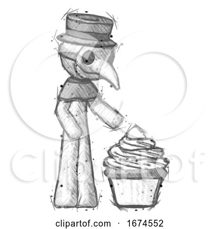 Sketch Plague Doctor Man with Giant Cupcake Dessert by Leo Blanchette