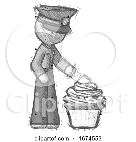 Sketch Police Man with Giant Cupcake Dessert by Leo Blanchette