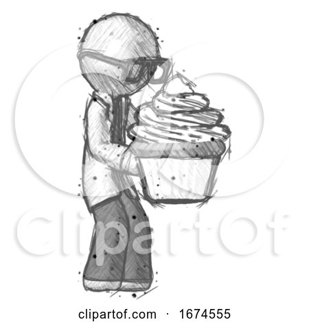 Sketch Doctor Scientist Man Holding Large Cupcake Ready to Eat or Serve by Leo Blanchette