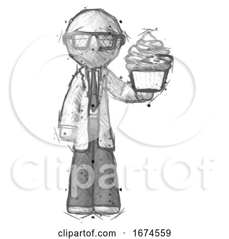 Sketch Doctor Scientist Man Presenting Pink Cupcake to Viewer by Leo Blanchette