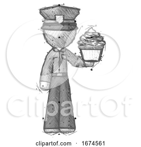 Sketch Police Man Presenting Pink Cupcake to Viewer by Leo Blanchette