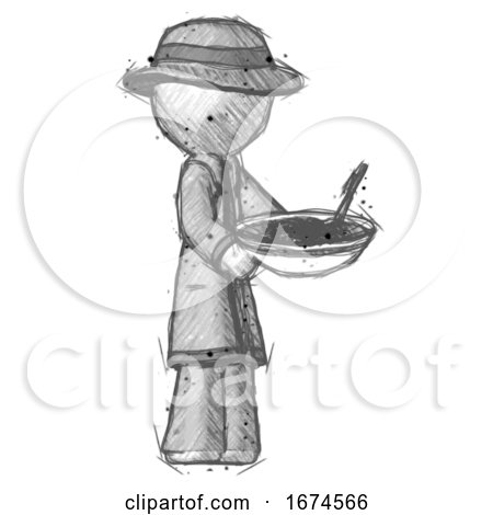 Sketch Detective Man Holding Noodles Offering to Viewer by Leo Blanchette