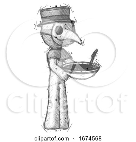 Sketch Plague Doctor Man Holding Noodles Offering to Viewer by Leo Blanchette