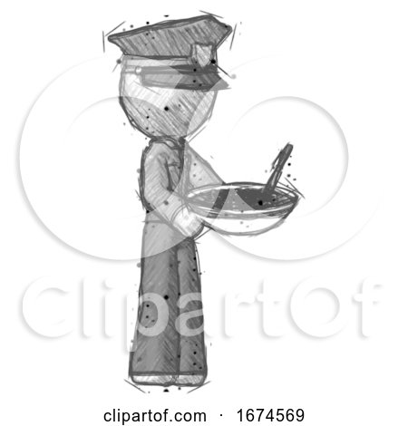 Sketch Police Man Holding Noodles Offering to Viewer by Leo Blanchette