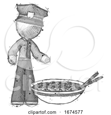 Sketch Police Man and Noodle Bowl, Giant Soup Restaraunt Concept by Leo Blanchette