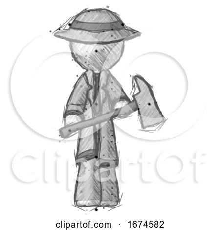 Sketch Detective Man Holding Fire Fighter'S Ax by Leo Blanchette