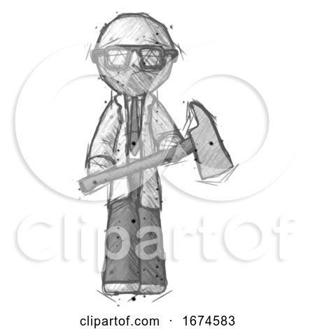 Sketch Doctor Scientist Man Holding Fire Fighter'S Ax by Leo Blanchette