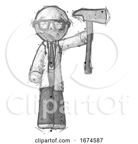 Sketch Doctor Scientist Man Holding up Firefighter'S Ax by Leo Blanchette
