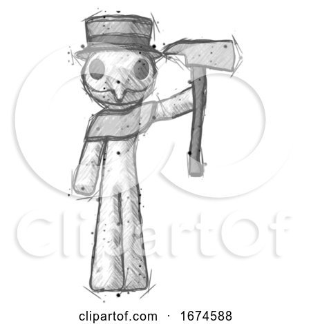 Sketch Plague Doctor Man Holding up Firefighter'S Ax by Leo Blanchette