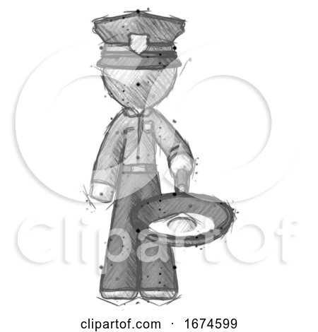 Sketch Police Man Frying Egg in Pan or Wok by Leo Blanchette