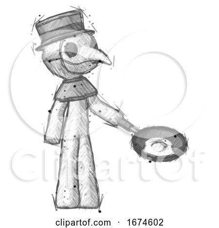 Sketch Plague Doctor Man Frying Egg in Pan or Wok Facing Right by Leo Blanchette