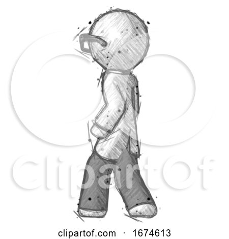 Sketch Doctor Scientist Man Walking Away Direction Left View by Leo Blanchette