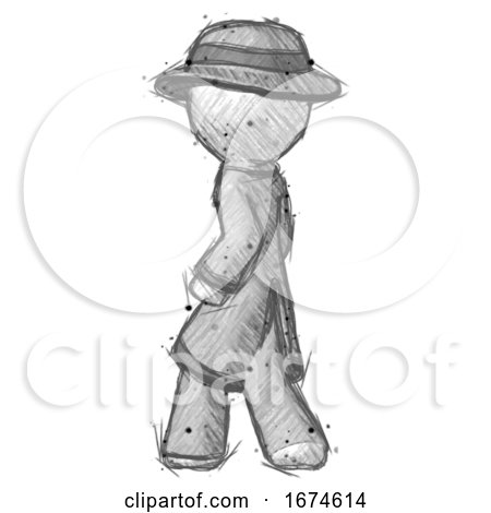 Sketch Detective Man Walking Away Direction Left View by Leo Blanchette