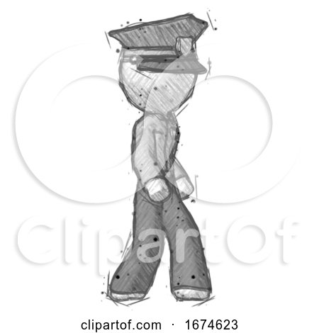 Sketch Police Man Walking Turned Right Front View by Leo Blanchette
