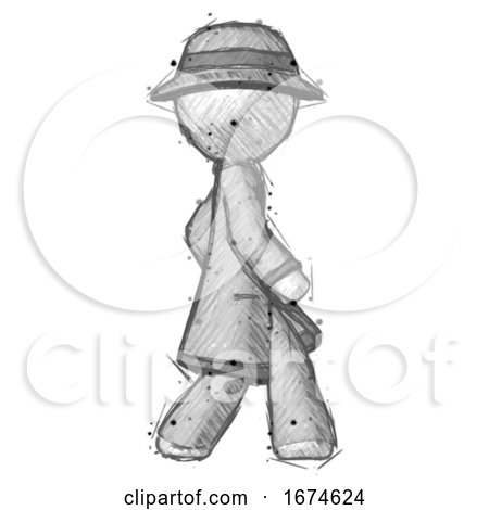Sketch Detective Man Walking Right Side View by Leo Blanchette