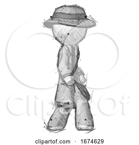Sketch Detective Man Walking Turned Right Front View by Leo Blanchette