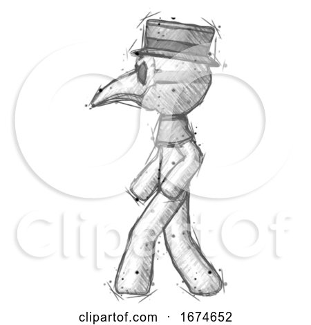 Sketch Plague Doctor Man Walking Left Side View by Leo Blanchette