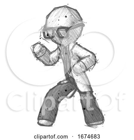Sketch Doctor Scientist Man Martial Arts Defense Pose Left by Leo Blanchette