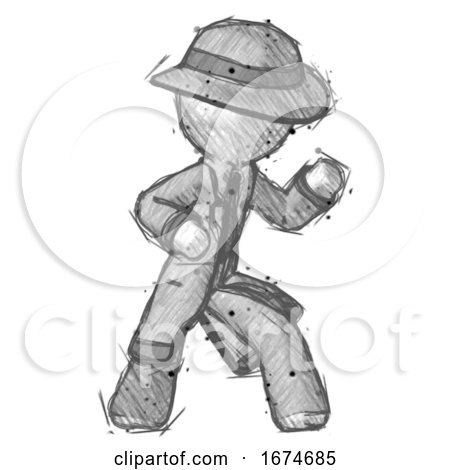 Sketch Detective Man Martial Arts Defense Pose Right by Leo Blanchette