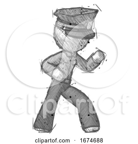 Sketch Police Man Martial Arts Defense Pose Right by Leo Blanchette