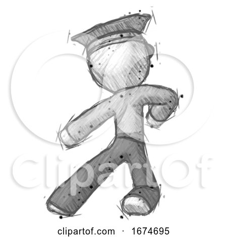 Sketch Police Man Karate Defense Pose Left by Leo Blanchette