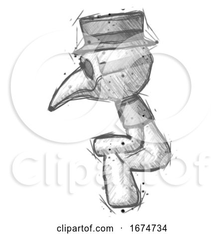 Sketch Plague Doctor Man Squatting Facing Left by Leo Blanchette