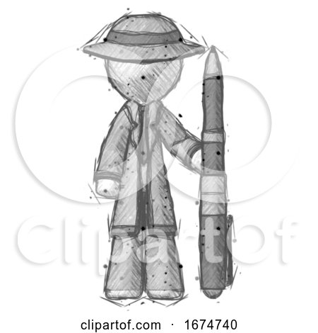Sketch Detective Man Holding Large Pen by Leo Blanchette