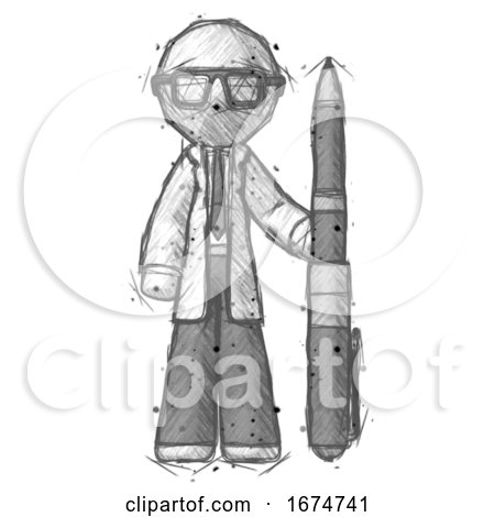 Sketch Doctor Scientist Man Holding Large Pen by Leo Blanchette