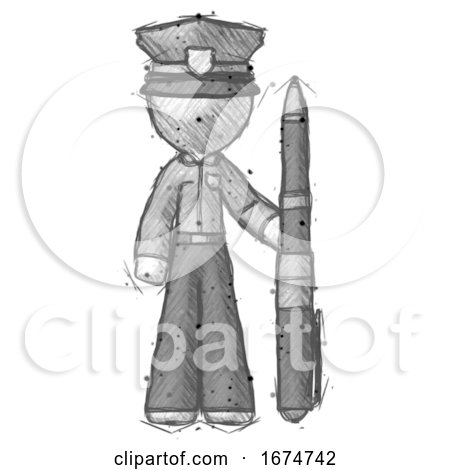 Sketch Police Man Holding Large Pen by Leo Blanchette