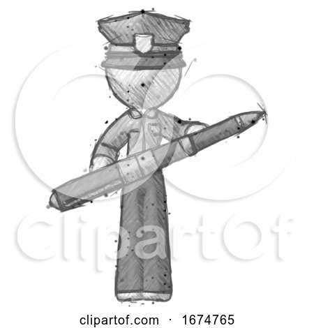 Sketch Police Man Posing Confidently with Giant Pen by Leo Blanchette