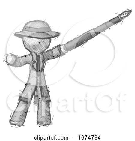 Sketch Detective Man Pen Is Mightier Than the Sword Calligraphy Pose by Leo Blanchette