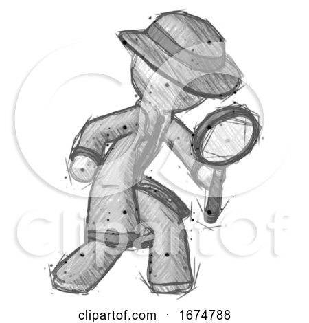 Sketch Detective Man Inspecting with Large Magnifying Glass Right by Leo Blanchette