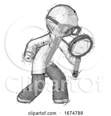 Sketch Doctor Scientist Man Inspecting with Large Magnifying Glass Right by Leo Blanchette