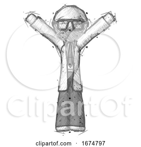 Sketch Doctor Scientist Man with Arms out Joyfully by Leo Blanchette