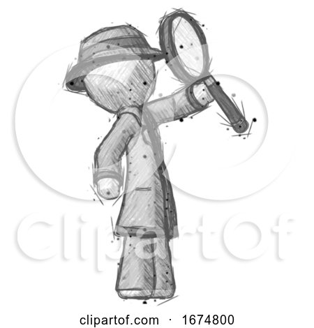 Sketch Detective Man Inspecting with Large Magnifying Glass Facing up by Leo Blanchette