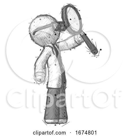 Sketch Doctor Scientist Man Inspecting with Large Magnifying Glass Facing up by Leo Blanchette