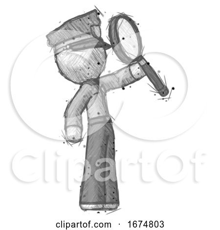 Sketch Police Man Inspecting with Large Magnifying Glass Facing up by Leo Blanchette