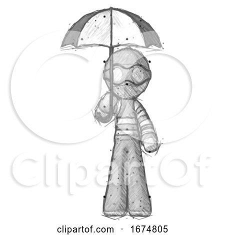 Sketch Thief Man Holding Umbrella by Leo Blanchette
