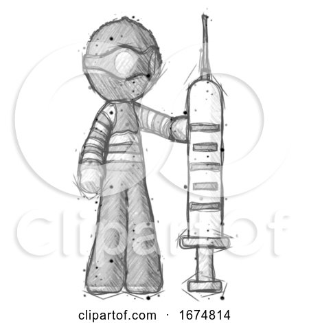 Sketch Thief Man Holding Large Syringe by Leo Blanchette
