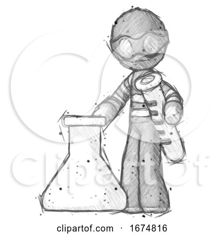 Sketch Thief Man Holding Test Tube Beside Beaker or Flask by Leo Blanchette