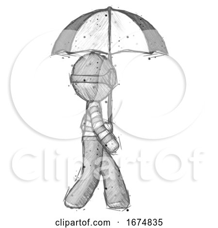 Sketch Thief Man Woman Walking with Umbrella by Leo Blanchette